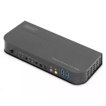 DIGITUS KVM-lüliti, 2x1 DP, DP/HDMI väljund, USB 4Kx2K@60Hz