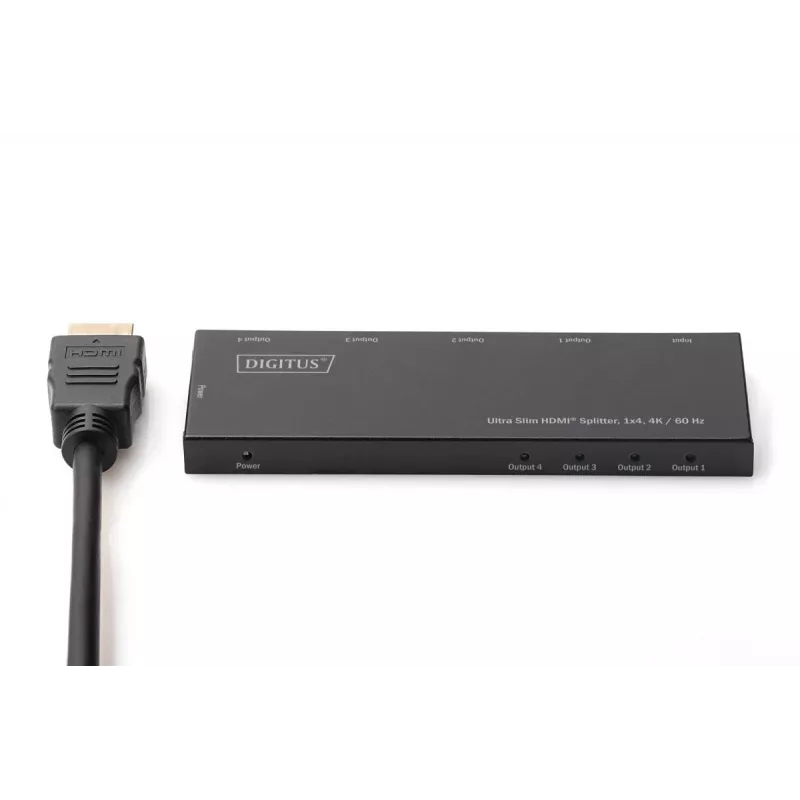 DIGITUS Ultra Slim HDMI Splitter, 1x4, 4K/60Hz HDR, HDCP 2.2, 18 Gbps, toiteallikaga Micro USB