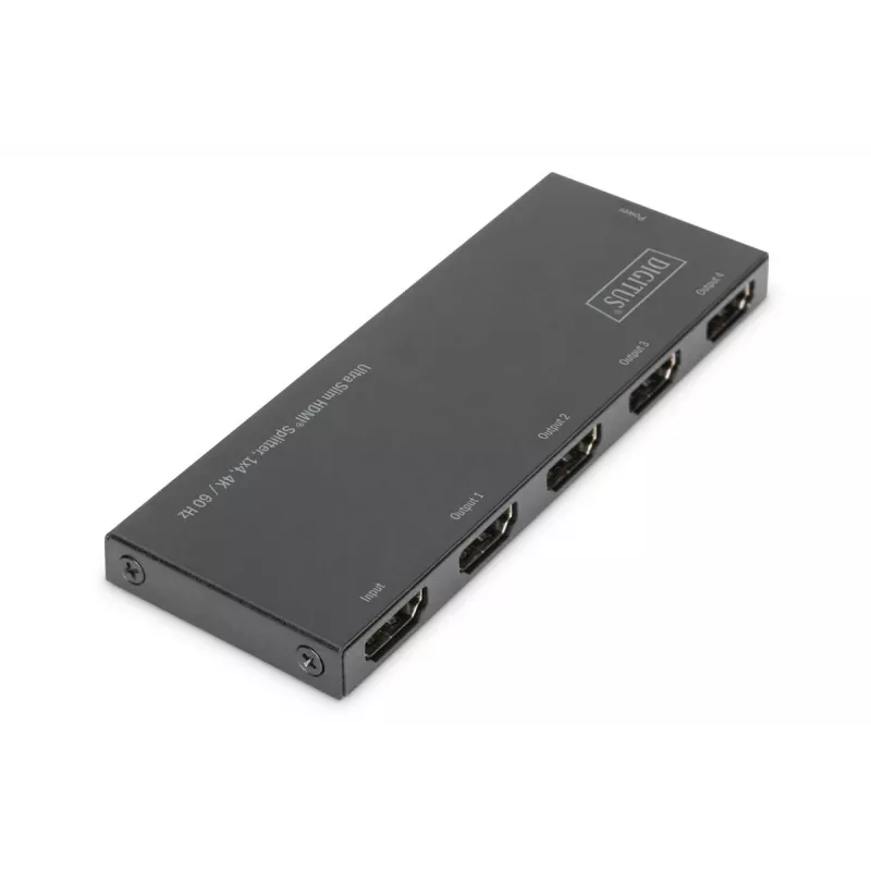 DIGITUS Ultra Slim HDMI Splitter, 1x4, 4K/60Hz HDR, HDCP 2.2, 18 Gbps, toiteallikaga Micro USB