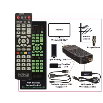 DVB-T/DVB-T2 vastuvõtja WIWA H.265 MINI — H.265 HD digitaalne maapealse televisiooni tuuner, Full HD, HDMI, USB, 5V/1,5A
