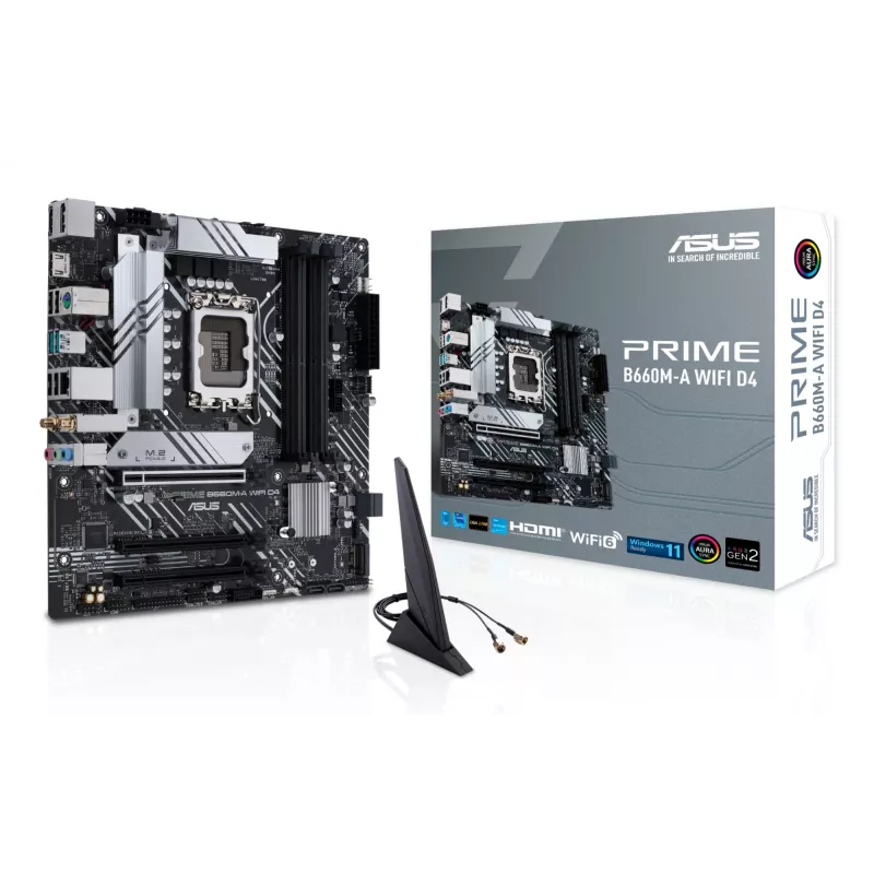 Emaplaat ASUS PRIME B660M-A WIFI D4 — Intel B660, LGA 1700, micro ATX, DDR4, 4 DIMM, Wi‑Fi 6, 2x M.2