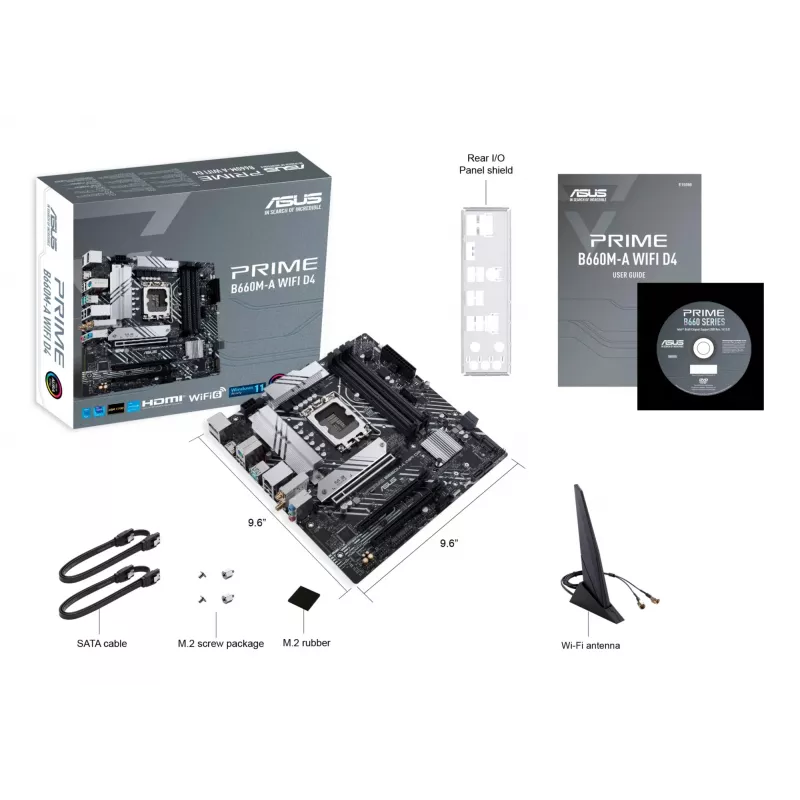 Emaplaat ASUS PRIME B660M-A WIFI D4 — Intel B660, LGA 1700, micro ATX, DDR4, 4 DIMM, Wi‑Fi 6, 2x M.2