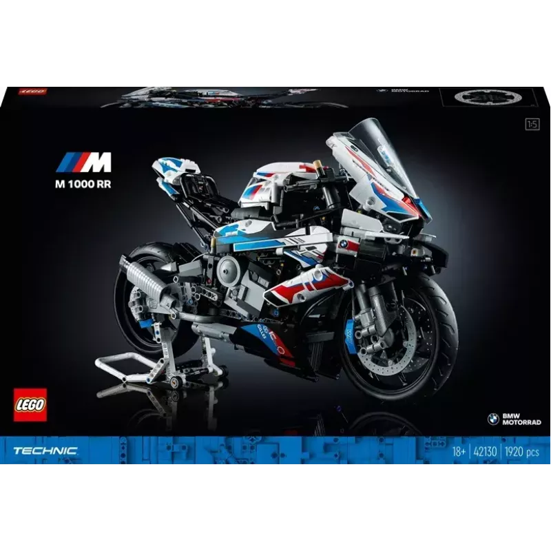 LEGO Technic mootorratta mudel BMW M1000RR 42130 detailse mootori ja töötava vedrustusega