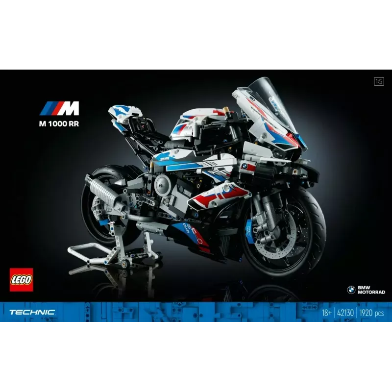 LEGO Technic mootorratta mudel BMW M1000RR 42130 detailse mootori ja töötava vedrustusega