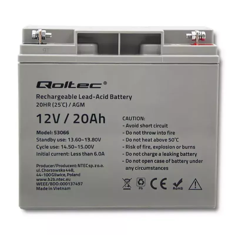Qoltec 53066 UPS aku pliiaku suletud pliiaku 12 V 20 Ah