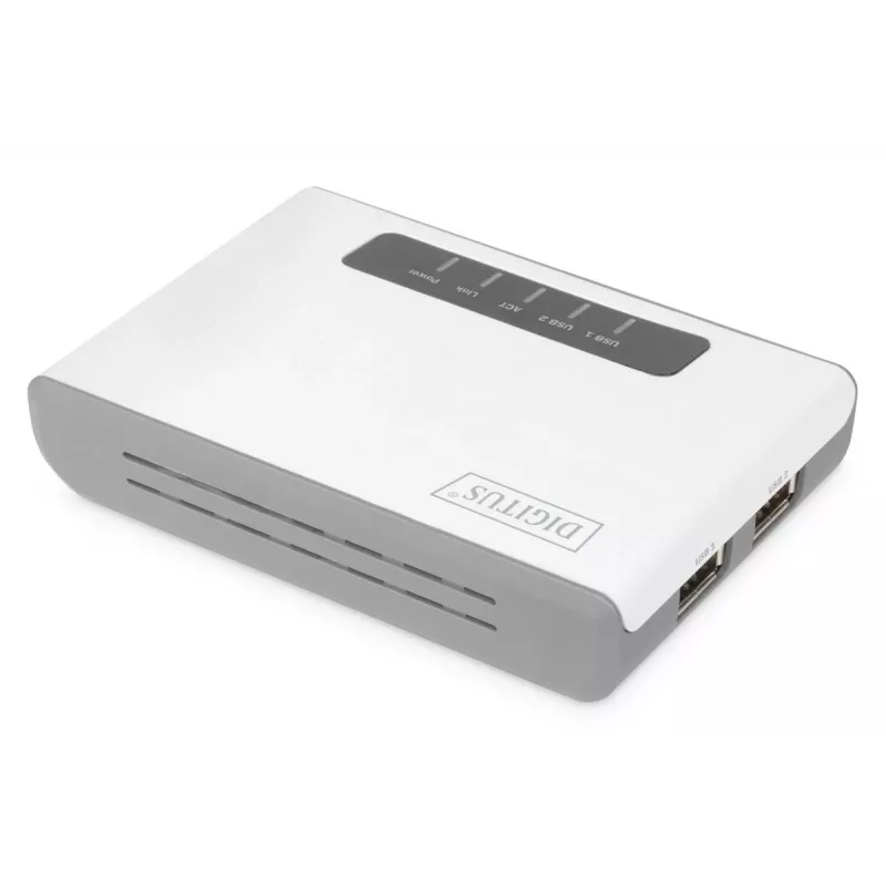 DIGITUS 2-pordiline USB 2.0 Wi-Fi võrguserver NAS USB-jaotur prindiserver