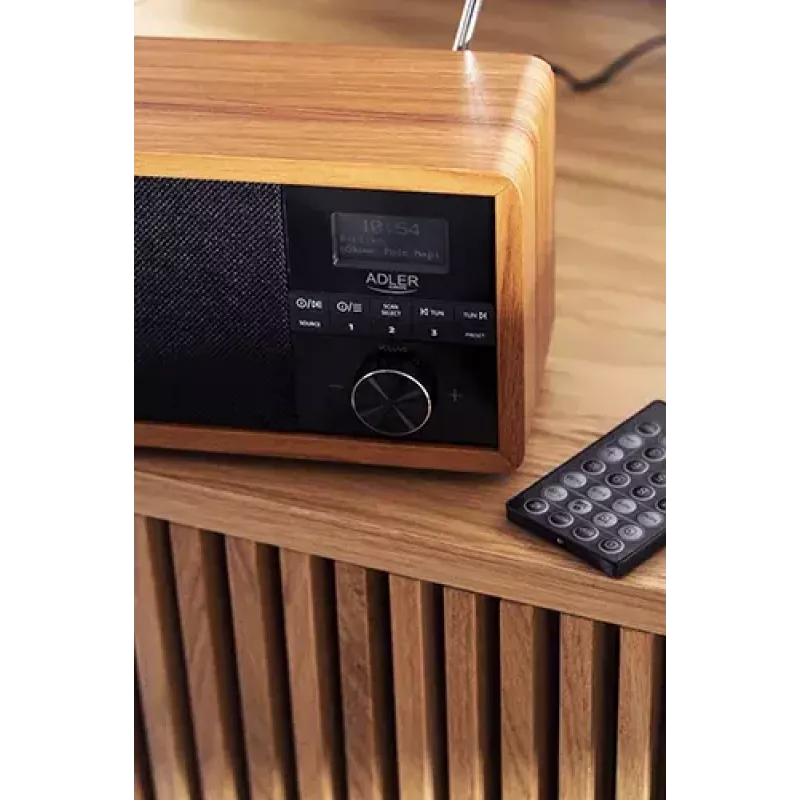 Kaasaskantav raadio Adler AD 1184 DAB+/FM/AM digitaaltuuneriga, Bluetooth 5.0, 15W, SD/USB, äratuskell, must/puit