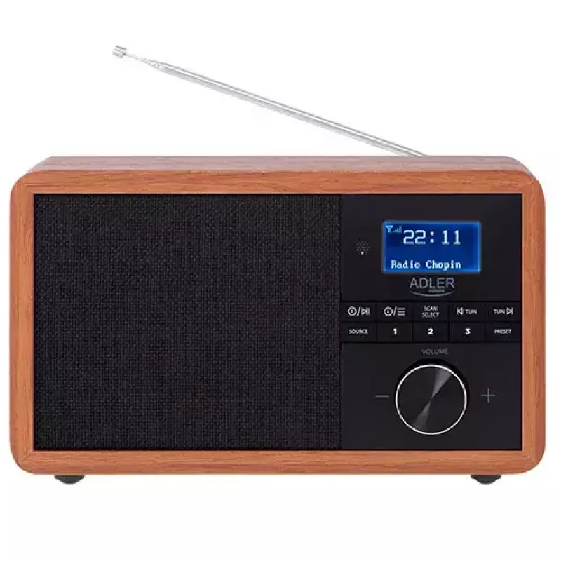 Kaasaskantav raadio Adler AD 1184 DAB+/FM/AM digitaaltuuneriga, Bluetooth 5.0, 15W, SD/USB, äratuskell, must/puit