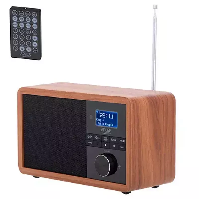 Kaasaskantav raadio Adler AD 1184 DAB+/FM/AM digitaaltuuneriga, Bluetooth 5.0, 15W, SD/USB, äratuskell, must/puit
