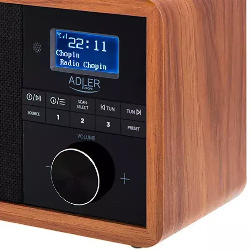 Kaasaskantav raadio Adler AD 1184 DAB+/FM/AM digitaaltuuneriga, Bluetooth 5.0, 15W, SD/USB, äratuskell, must/puit