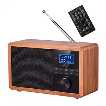 Kaasaskantav raadio Adler AD 1184 DAB+/FM/AM digitaaltuuneriga, Bluetooth 5.0, 15W, SD/USB, äratuskell, must/puit