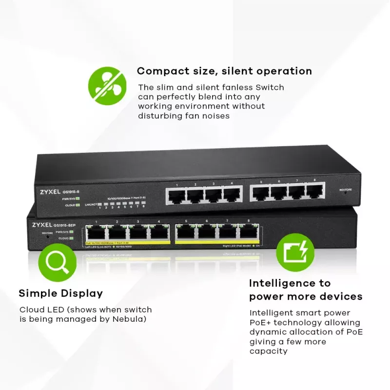 Zyxel GS1915-8 Hallatav L2 Gigabit Ethernet (10/100/1000) Must