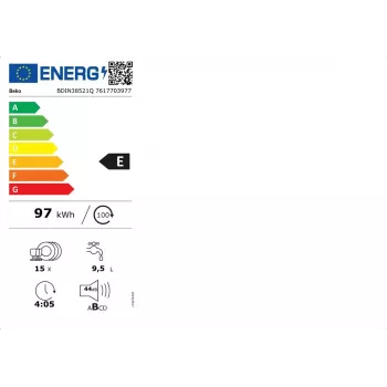 Beko BDIN38521Q Täielikult sisseehitatav nõudepesumasin, 15 kattekohta, 44 dB