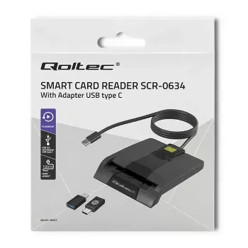 Kaardilugeja QOLTEC 50634 USB USB-C, ABS-korpus, 90×69 mm, 1,0 m kaabel, must