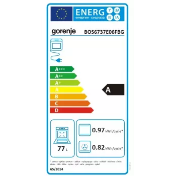 Sisseehitatud ahi Gorenje BOS6737E06FBG — 77 L multifunktsionaalne, EcoClean, aur, konvektsioon, mehaaniline juhtimine, 59,5×59,5 cm, must