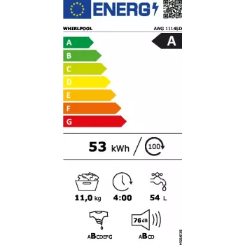 Whirlpool AWG 1114SD pesumasin, esilaadimisega, 11 kg, 1351 p/min, hõbedane