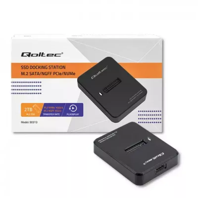SSD-korpus QOLTEC 50313 Must — M.2 (22×80 / 22×110) PCIe & SATA, USB USB-C (USB 2.0 / 3.2 Gen2)