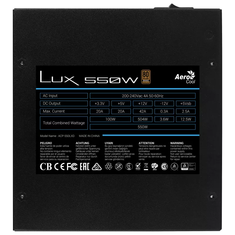 Aerocool LUX 550W toiteplokk 20+4 pin ATX ATX must