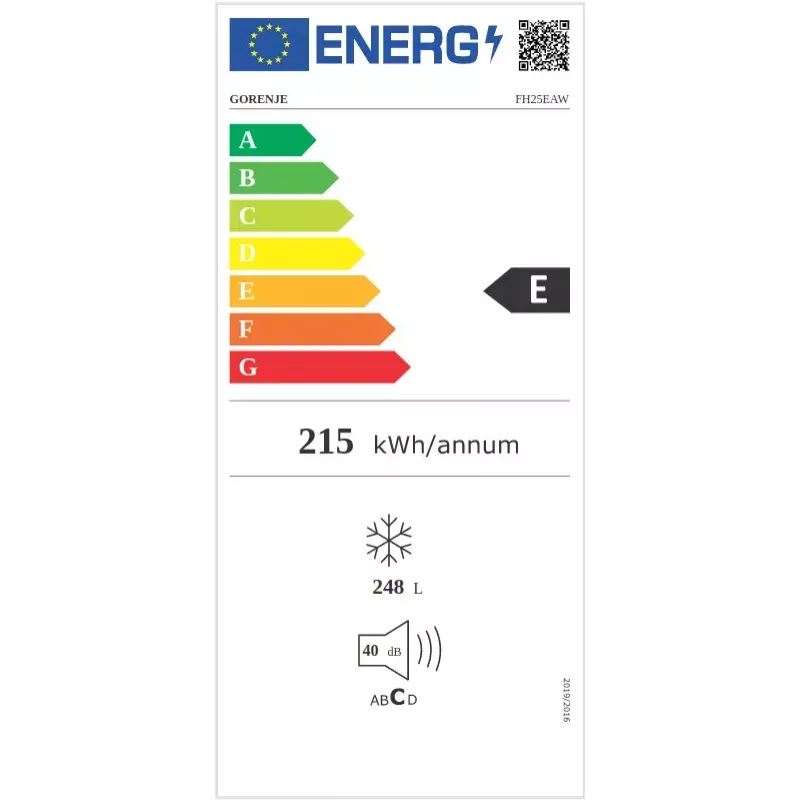Gorenje FH25EAW Sügavkülmik Vabaltseisev 248 L Valge
