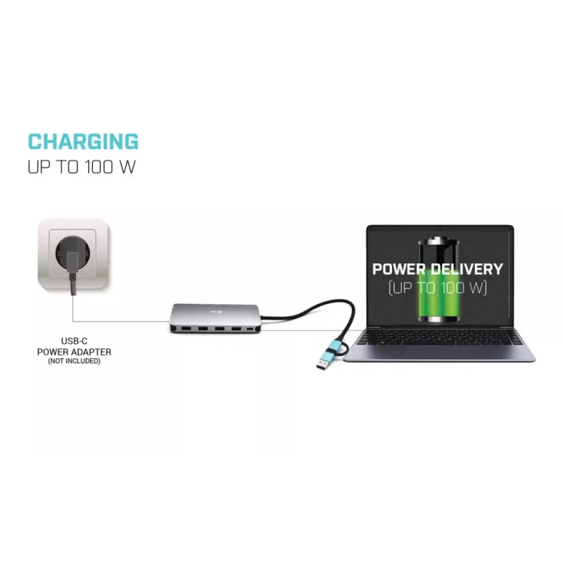 i-tec USB 3.0 USB-C/Thunderbolt 3x Display Metal Nano Dock LAN-iga ja toiteallikaga 100 W