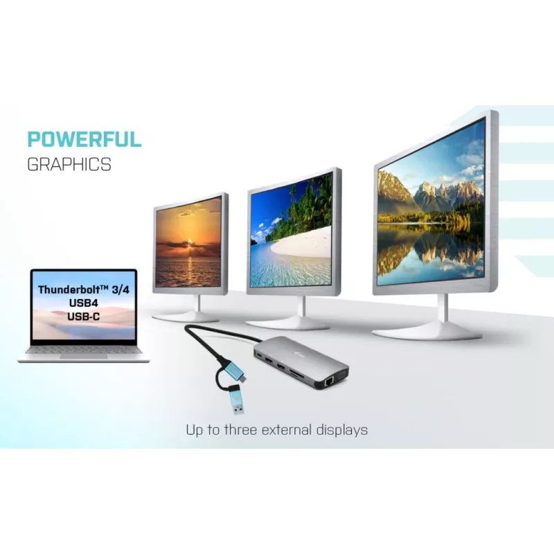 i-tec USB 3.0 USB-C/Thunderbolt 3x Display Metal Nano Dock LAN-iga ja toiteallikaga 100 W