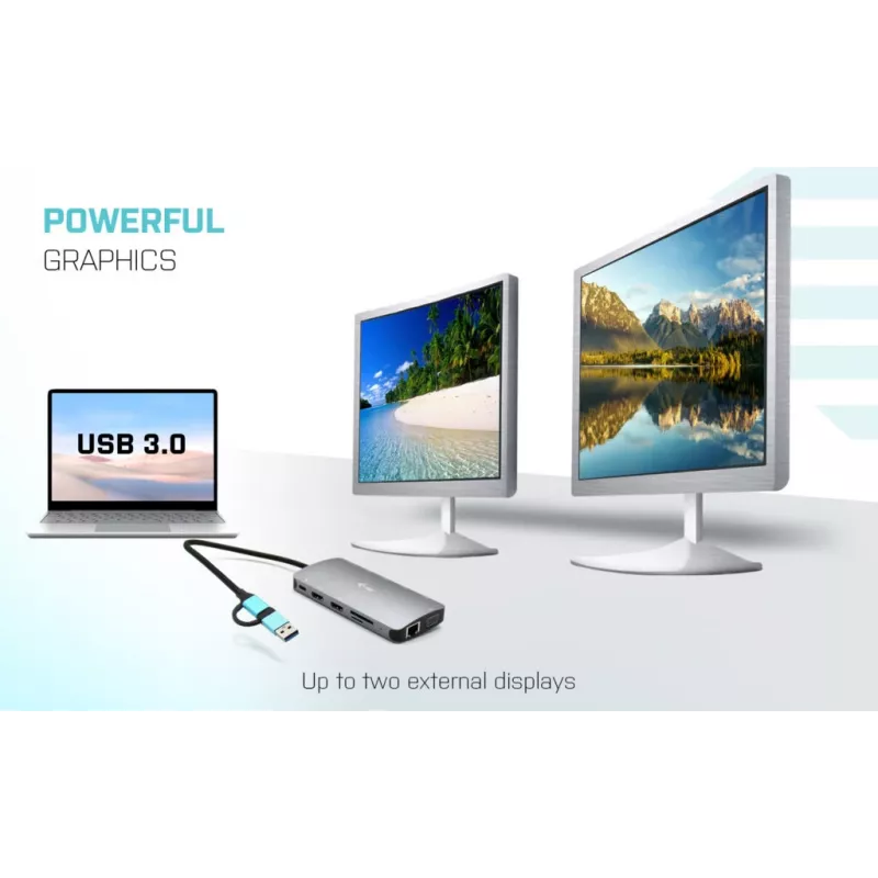 i-tec USB 3.0 USB-C/Thunderbolt 3x Display Metal Nano Dock LAN-iga ja toiteallikaga 100 W