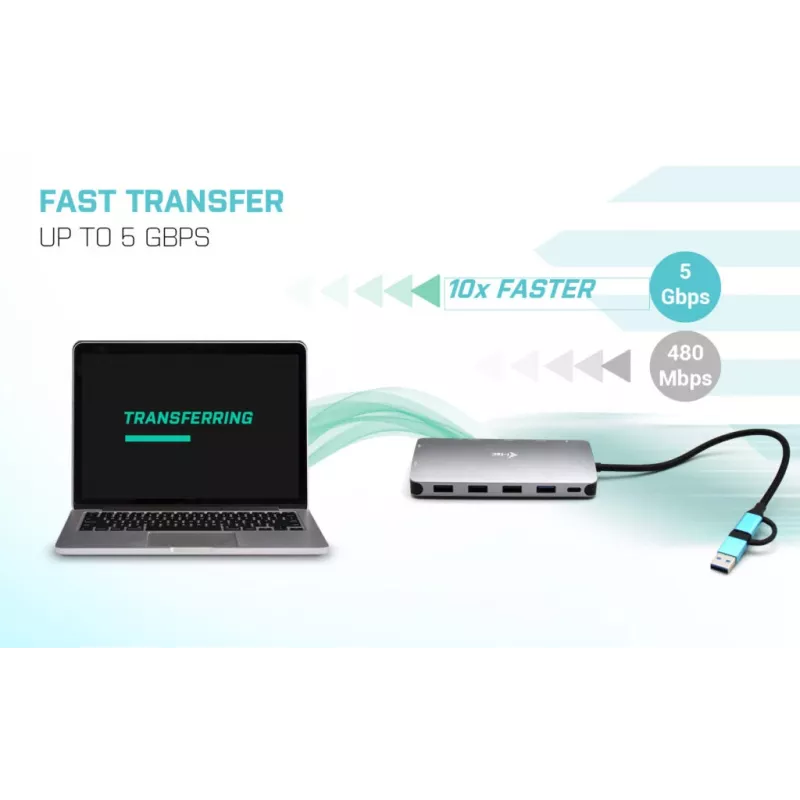 i-tec USB 3.0 USB-C/Thunderbolt 3x Display Metal Nano Dock LAN-iga ja toiteallikaga 100 W