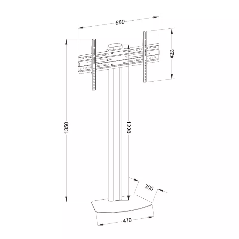 Põranda-TV-kinnitus TECHLY ICA-TR27 32–55-tollistele (81,3–139,7 cm) teleritele, VESA 100x100–600x400, kalle -15–0°, max koormus 40 kg, must