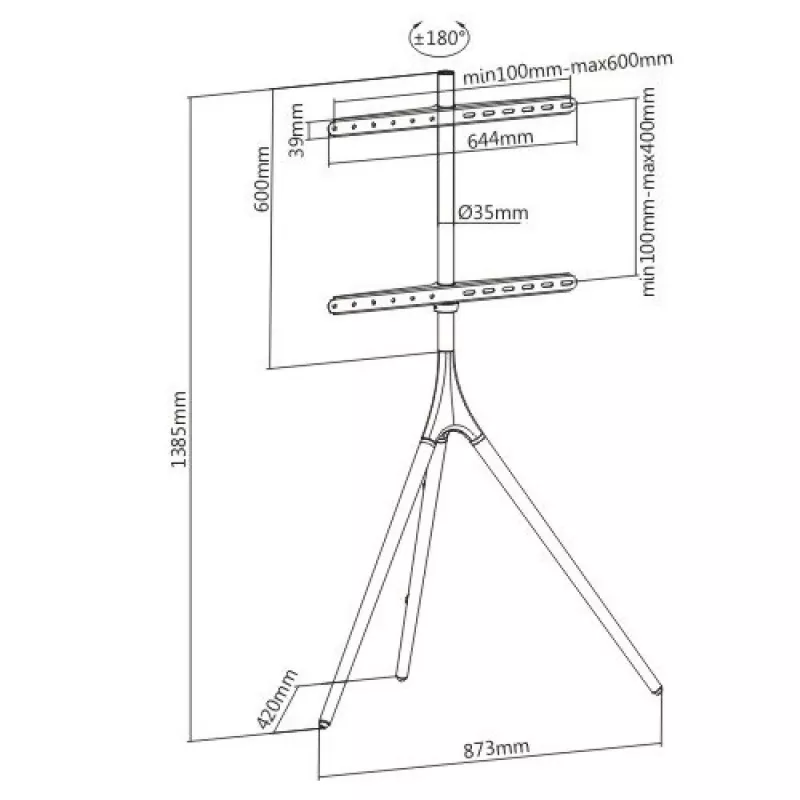 Põranda-TV-kinnitus TECHLY ICA-TR18SAM 45–65-tollisele (114,3–165,1 cm), VESA 200x200–600x400, kandevõime 32 kg, pähkel