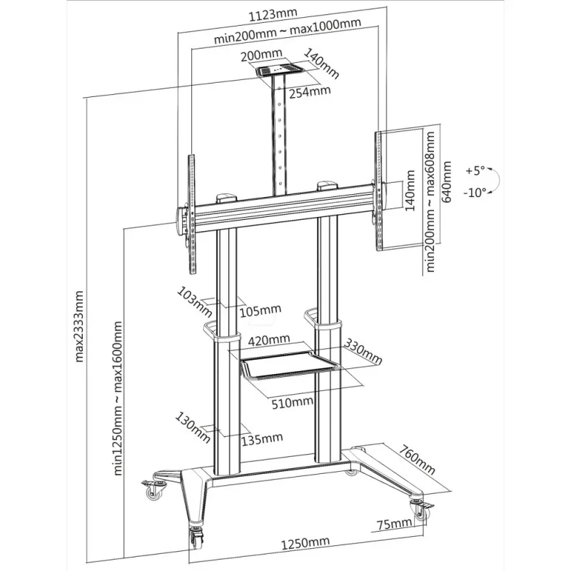 Techly ICA-TR49W multimeediakäru/statiiv valge lameekraanile