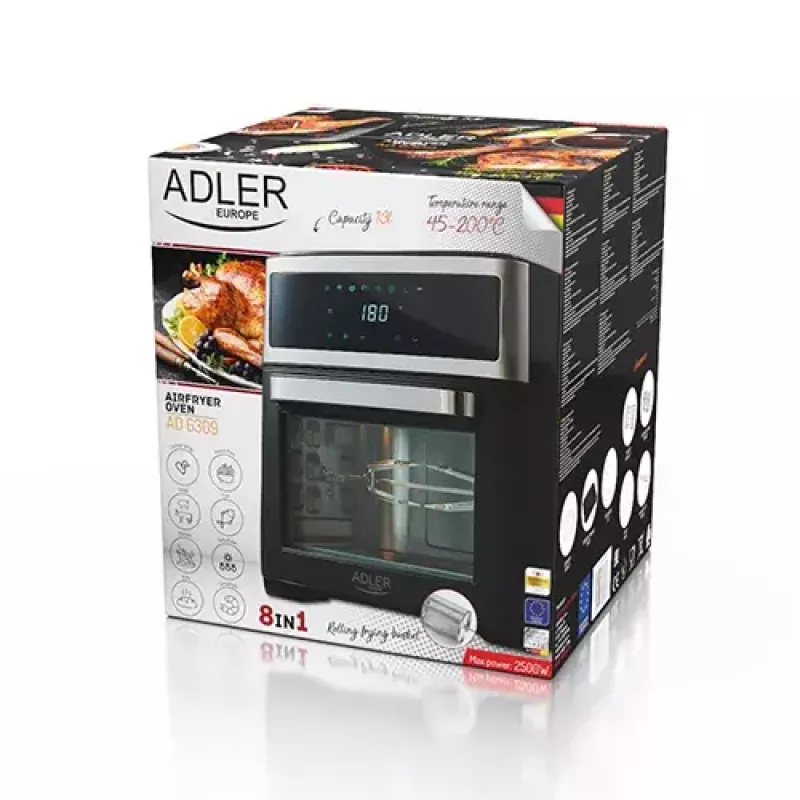 Kuumaõhufritüürahi Adler AD 6309 13 L 2500 W Must/Hõbedane, puutetundlik juhtimine, röstimisvarras