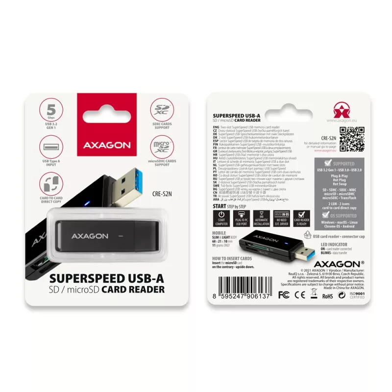 Card Reader Axagon CRE-S2N USB 3.2 Gen 1 Type-A Must