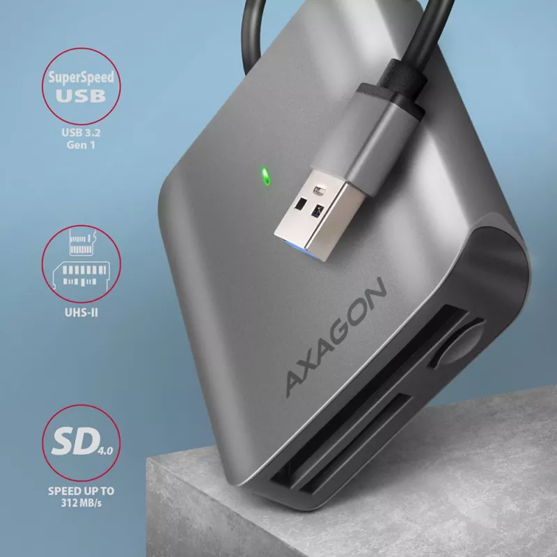 Axagon CRE-S3 väline USB-A 3.2 Gen 1 3-pesaline ja LUN SD/microSD/CF kaardilugeja USB 3.2 Gen 1 (3.1 Gen 1) Type-A hall