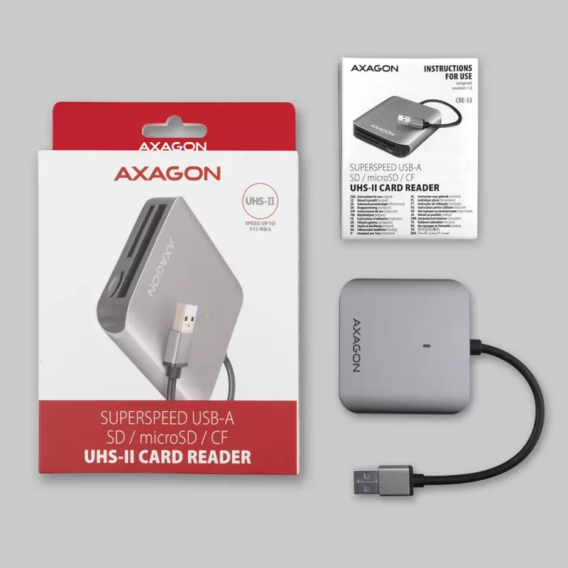 Axagon CRE-S3 väline USB-A 3.2 Gen 1 3-pesaline ja LUN SD/microSD/CF kaardilugeja USB 3.2 Gen 1 (3.1 Gen 1) Type-A hall