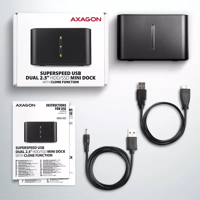 Axagon ADSA-D25 SuperSpeed USB DUAL 2,5-tolline SSD/HDD MINI dokk
