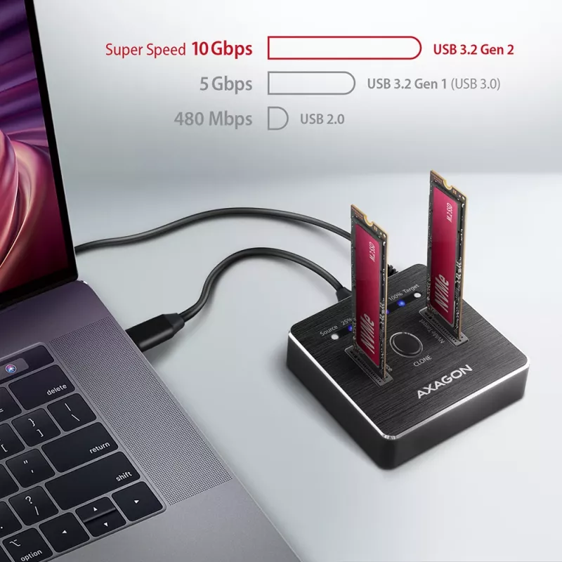 Axagon ADSA-M2C SuperSpeed USB-C 10Gbps kahe M.2 NVMe dokk