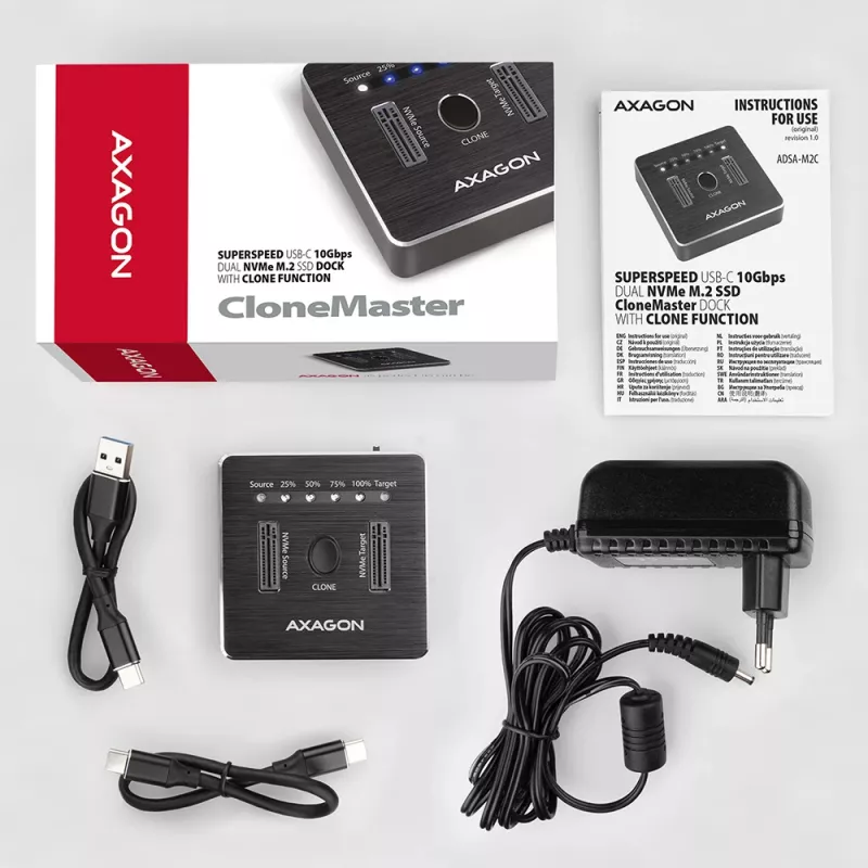 Axagon ADSA-M2C SuperSpeed USB-C 10Gbps kahe M.2 NVMe dokk