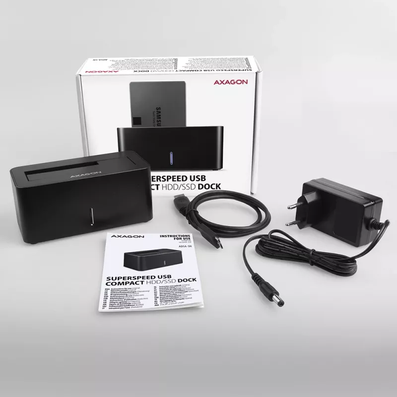 AXAGON ADSA-SN - HDD - Hybrid - SSD - SATA - Serial ATA II - Serial ATA III - 2.5,3.5 Zoll - USB 3.2 Gen 1 (3.1 Gen 1) Type-A - 5 Gbit/s - Schwarz