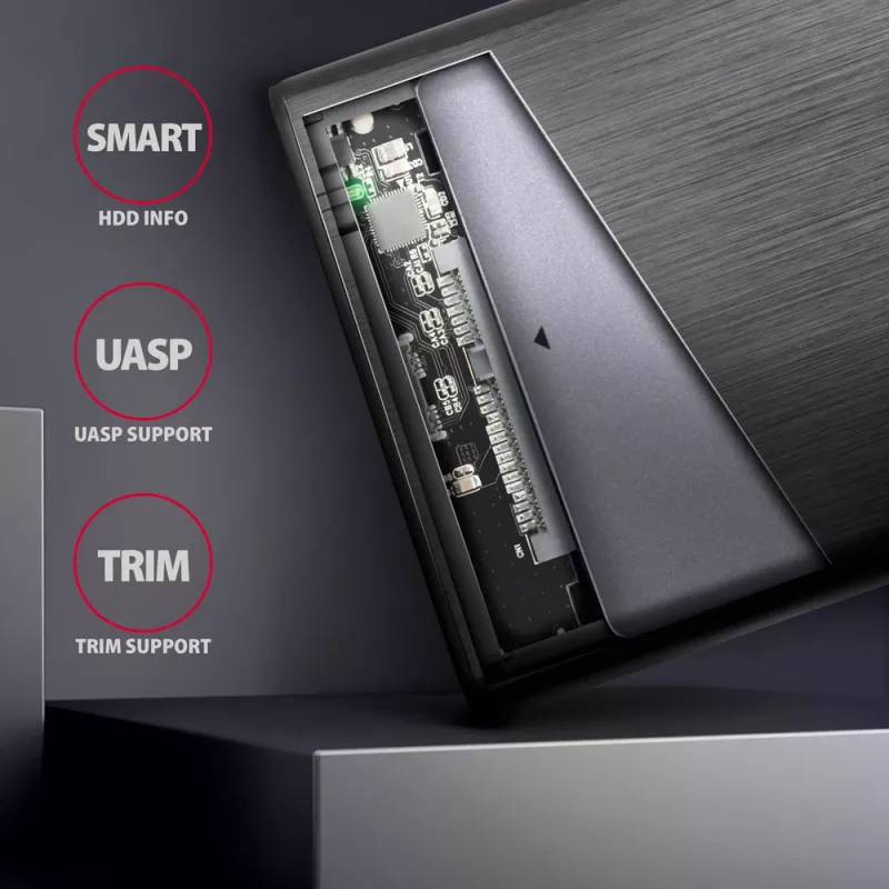 2,5-tolline HDD/SSD korpus AXAGON EE25-A6C — SATA, USB 3.2 Gen 1 (Type-C & Type-A), alumiinium, must
