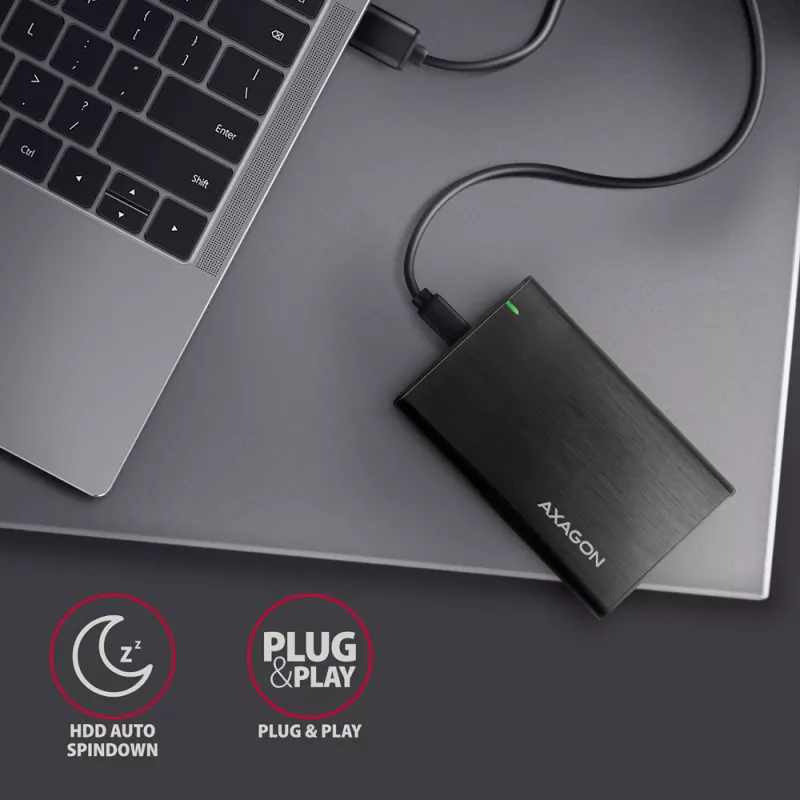2,5-tolline HDD/SSD korpus AXAGON EE25-A6C — SATA, USB 3.2 Gen 1 (Type-C & Type-A), alumiinium, must