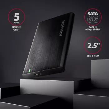 HDD/SSD korpus AXAGON EE25-A6M — 2,5-tolline SATA, USB 3.2 Gen 1 (5 Gbit/s), Micro-USB B USB Type-A, alumiinium, must