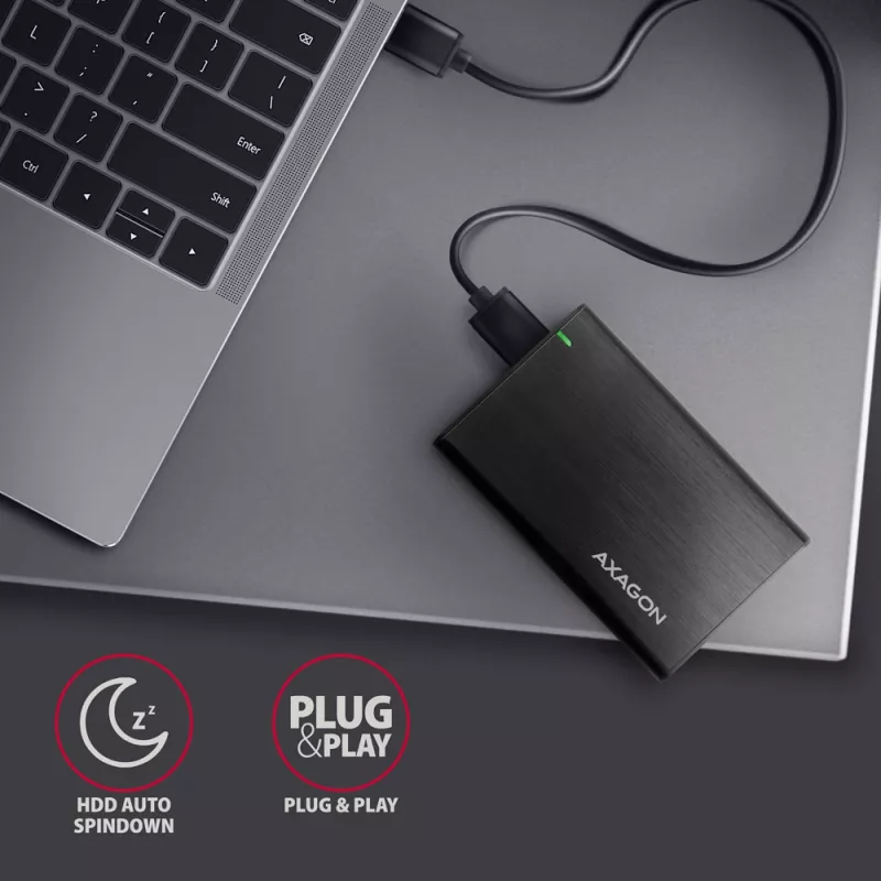 HDD/SSD korpus AXAGON EE25-A6M — 2,5-tolline SATA, USB 3.2 Gen 1 (5 Gbit/s), Micro-USB B USB Type-A, alumiinium, must