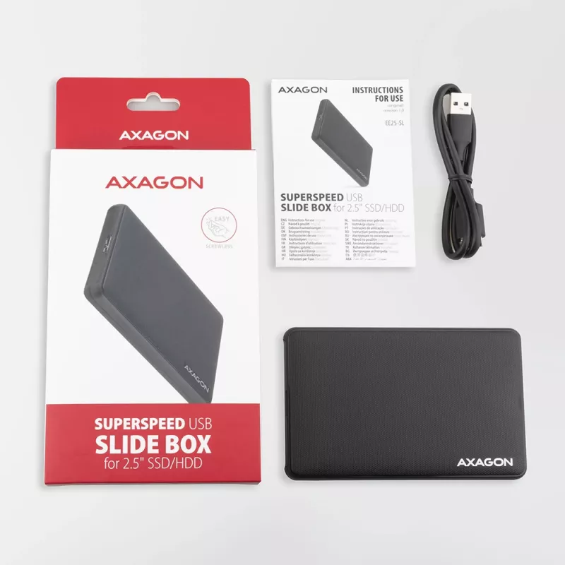 Axagon EE25-SL Kruvideta USB 3.2 Gen 1 - SATA 6G väline karp 2,5-tollisele SSD/HDD-le