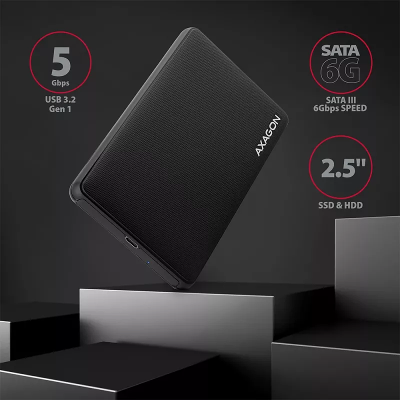Axagon EE25-SLC Kruvivaba USB-C 3.2 Gen 1 - SATA 6G väline karp 2,5-tollisele SSD/HDD-le