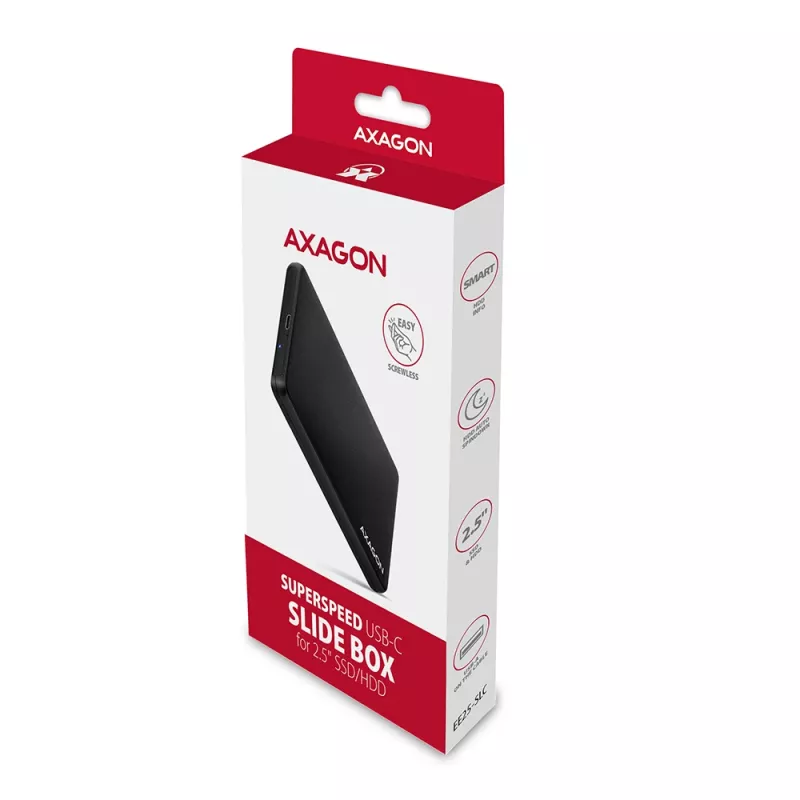 Axagon EE25-SLC Kruvivaba USB-C 3.2 Gen 1 - SATA 6G väline karp 2,5-tollisele SSD/HDD-le