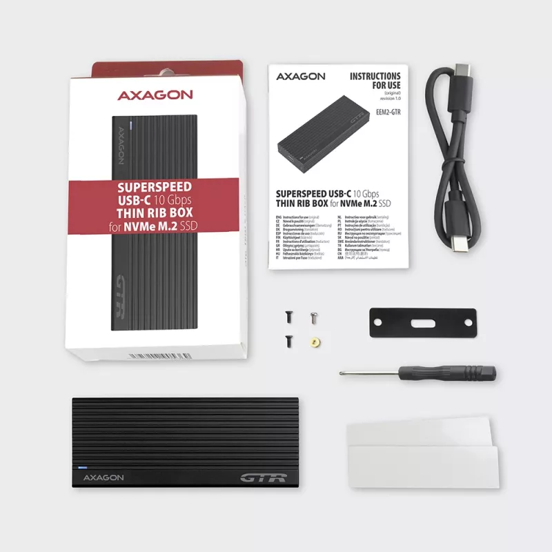Axagon EEM2-GTR väline USB-C 3.2 Gen 2 metallkast M.2 NVMe SSD-dele