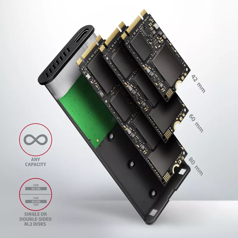 SSD korpus Axagon EEM2-SBC USB-C 3.2 Gen 2 Must M.2