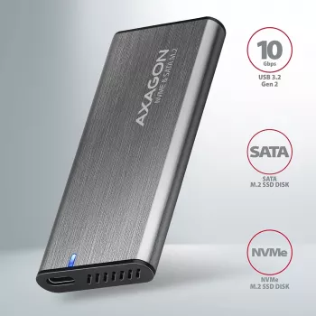 Axagon EEM2-SG2 SuperSpeed+ USB-C – M.2 NVMe ja SATA SSD RAW karp