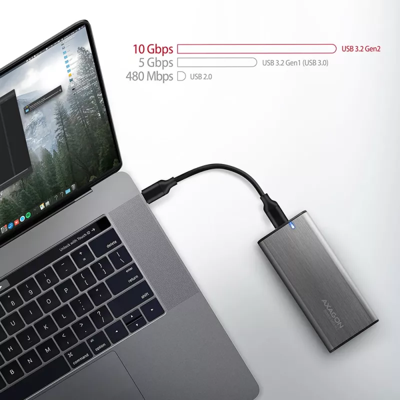 Axagon EEM2-SG2 SuperSpeed+ USB-C – M.2 NVMe ja SATA SSD RAW karp