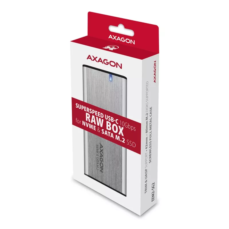 Axagon EEM2-SG2 SuperSpeed+ USB-C – M.2 NVMe ja SATA SSD RAW karp